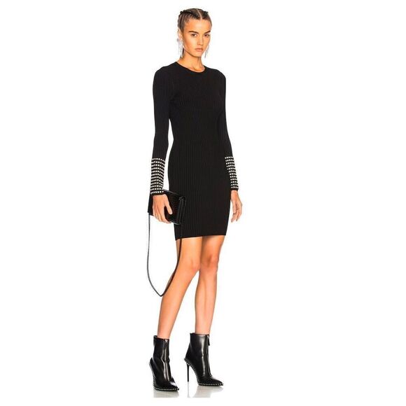 Alexander Wang Dresses & Skirts - Alexander Wang Black Long Sleeve Bodycon Dress Crystal Cuffs Size L